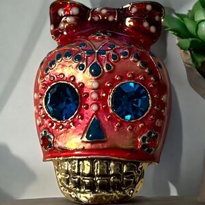 Vintage Style Goth Sugar Skull Brooch Pin Necklace Charm PINK